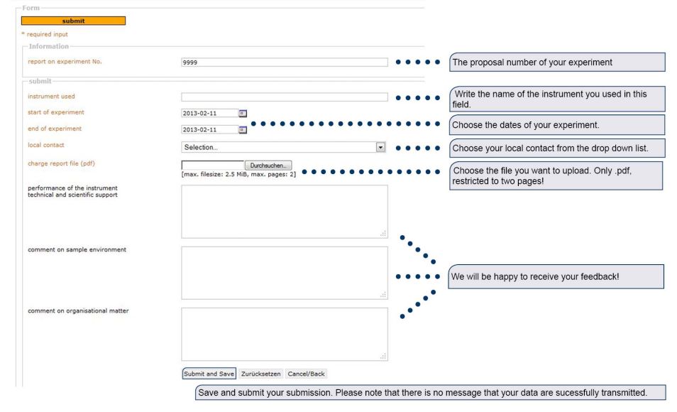 Explanation of the module "Submit Exp. Report"